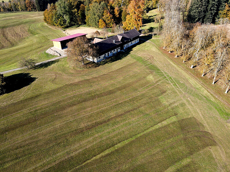 Luftbild Wohnhaus mit landwirtschaftlichen Nebengebäuden, 88326 Aulendorf, Tiergarten 2
